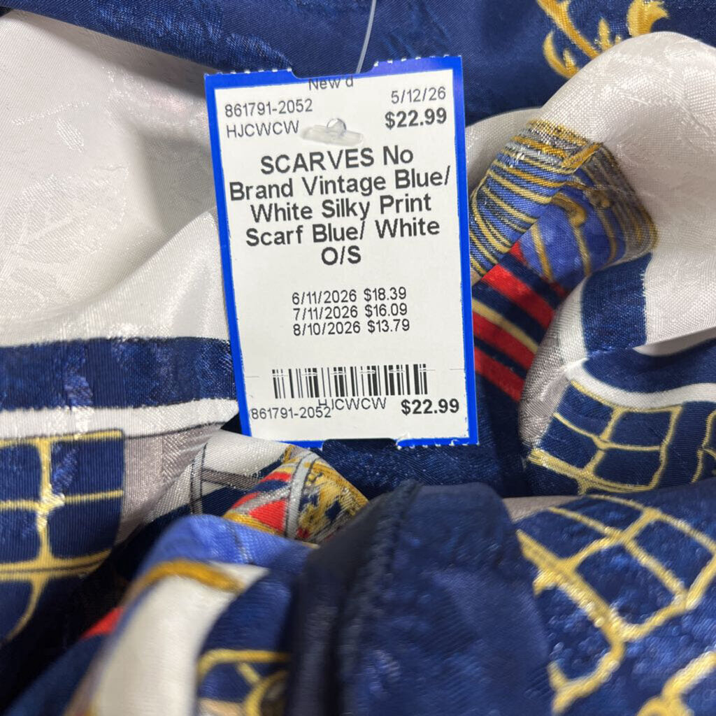 Vintage Blue/ White Silky Print Scarf