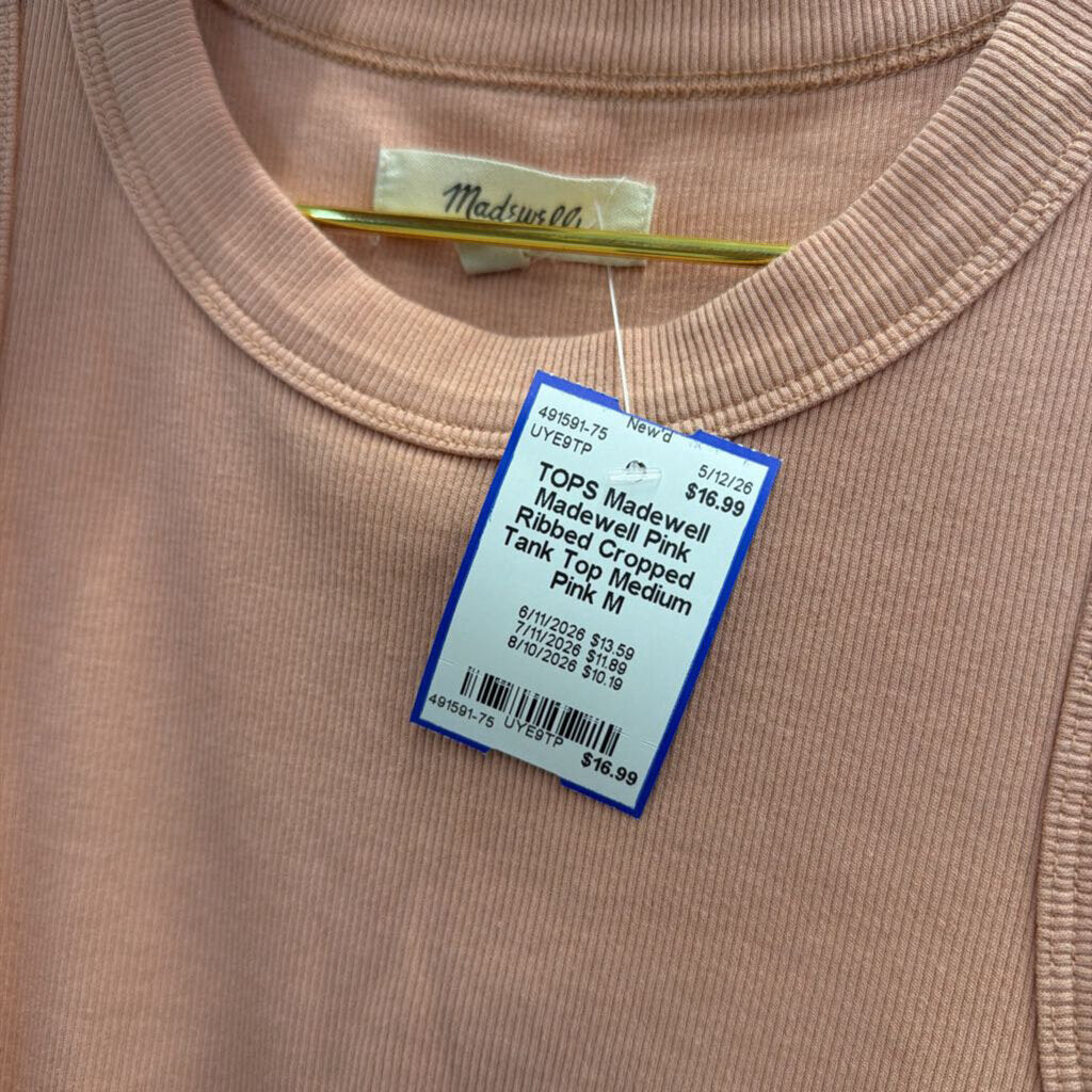 Madewell Pink Ribbed Cropped Tank Top Medium