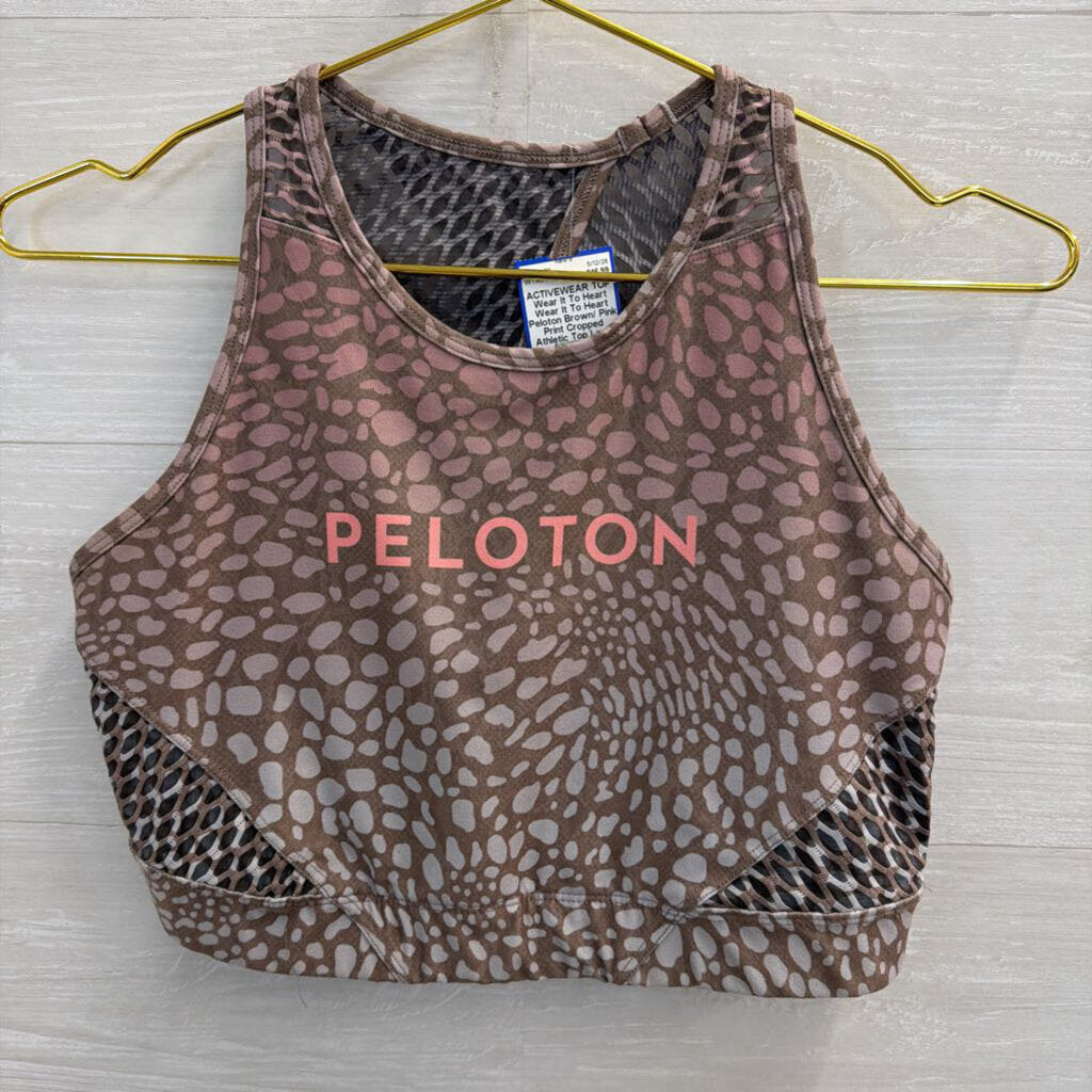 Wear It To Heart Peloton Brown/ Pink Print Cropped Athletic Top Large