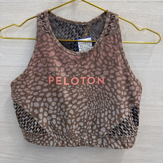 Wear It To Heart Peloton Brown/ Pink Print Cropped Athletic Top Large