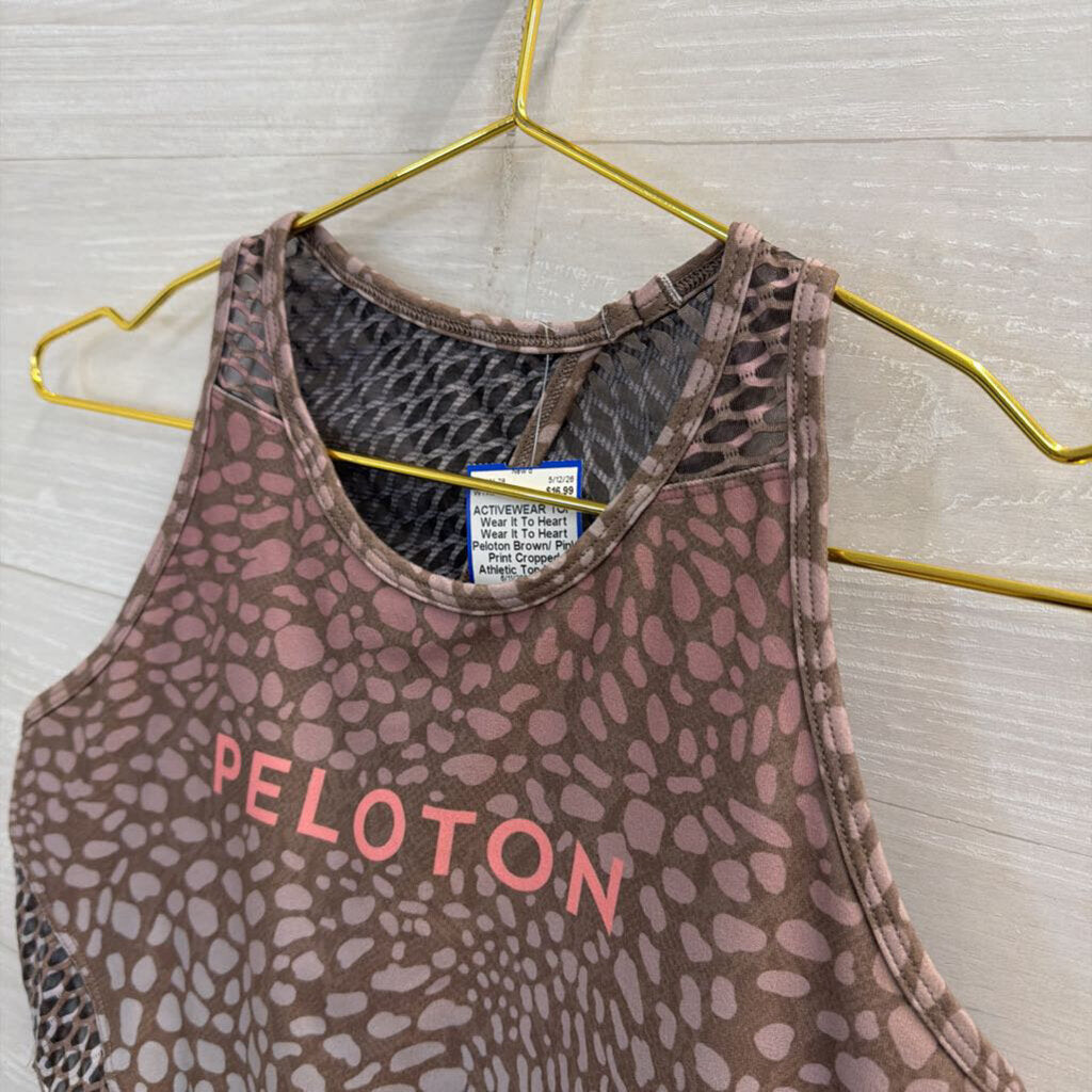 Wear It To Heart Peloton Brown/ Pink Print Cropped Athletic Top Large