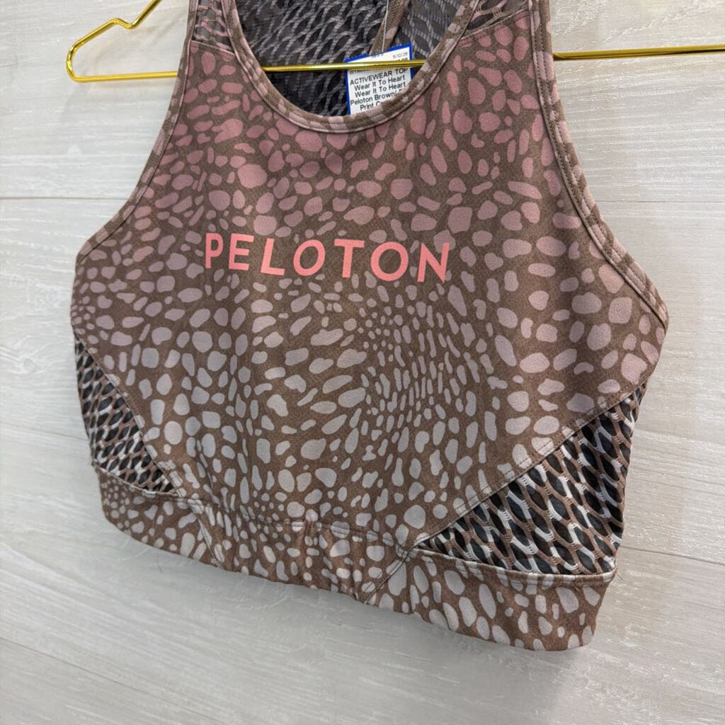 Wear It To Heart Peloton Brown/ Pink Print Cropped Athletic Top Large