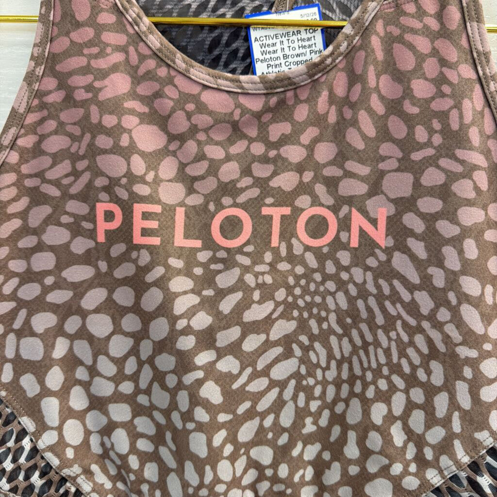 Wear It To Heart Peloton Brown/ Pink Print Cropped Athletic Top Large