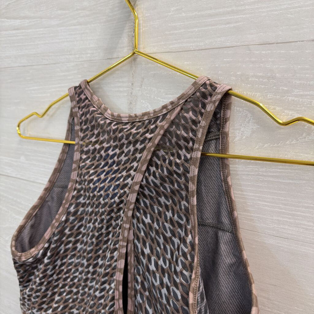 Wear It To Heart Peloton Brown/ Pink Print Cropped Athletic Top Large