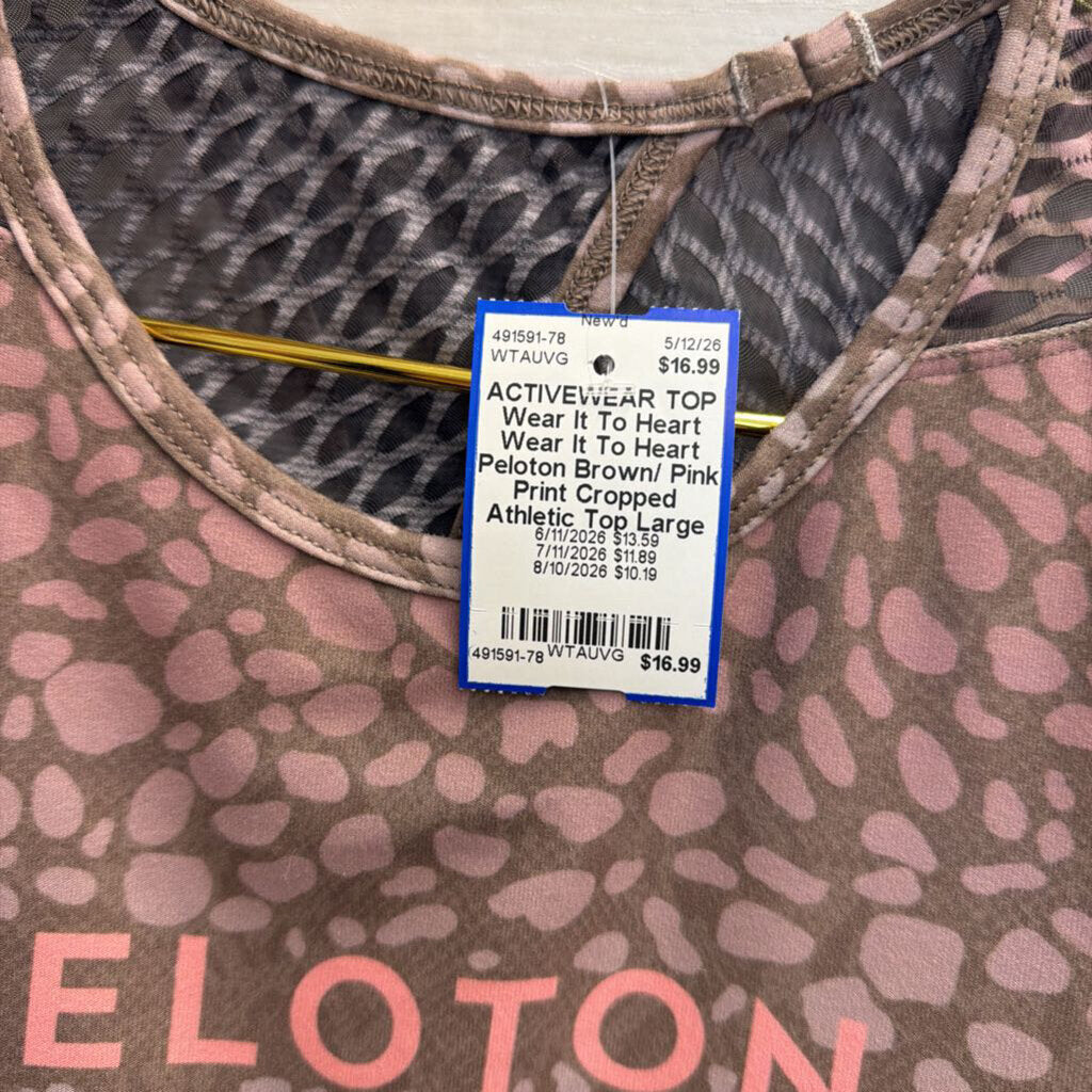 Wear It To Heart Peloton Brown/ Pink Print Cropped Athletic Top Large