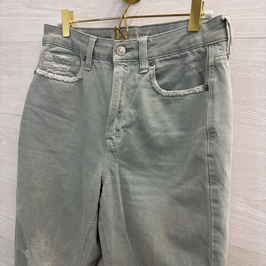 American Eagle Sage Green Denim Distressed Jeans 6
