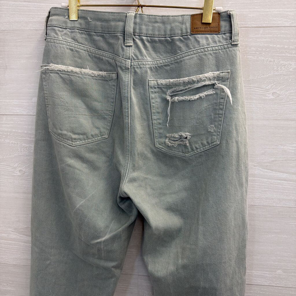 American Eagle Sage Green Denim Distressed Jeans 6