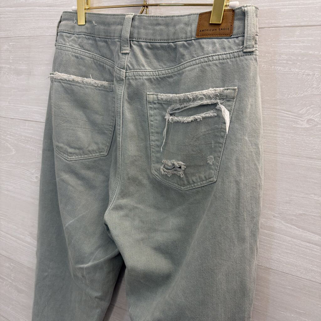 American Eagle Sage Green Denim Distressed Jeans 6