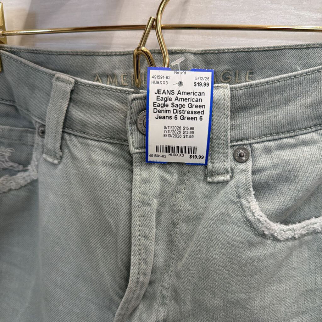 American Eagle Sage Green Denim Distressed Jeans 6