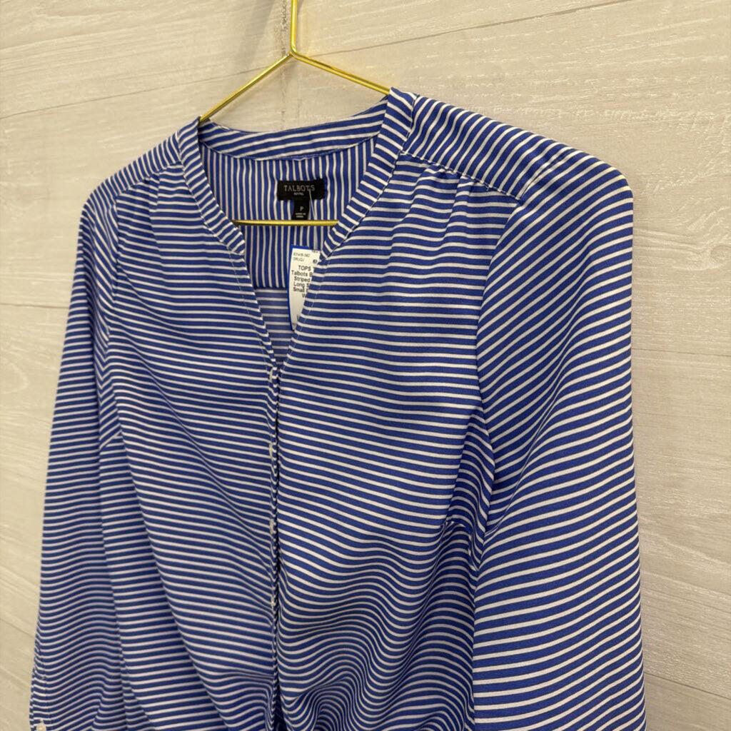 Talbots Blue/ White Striped Tie Front Long Sleeve Top Small Petite