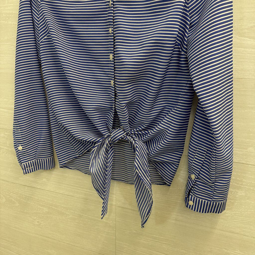 Talbots Blue/ White Striped Tie Front Long Sleeve Top Small Petite