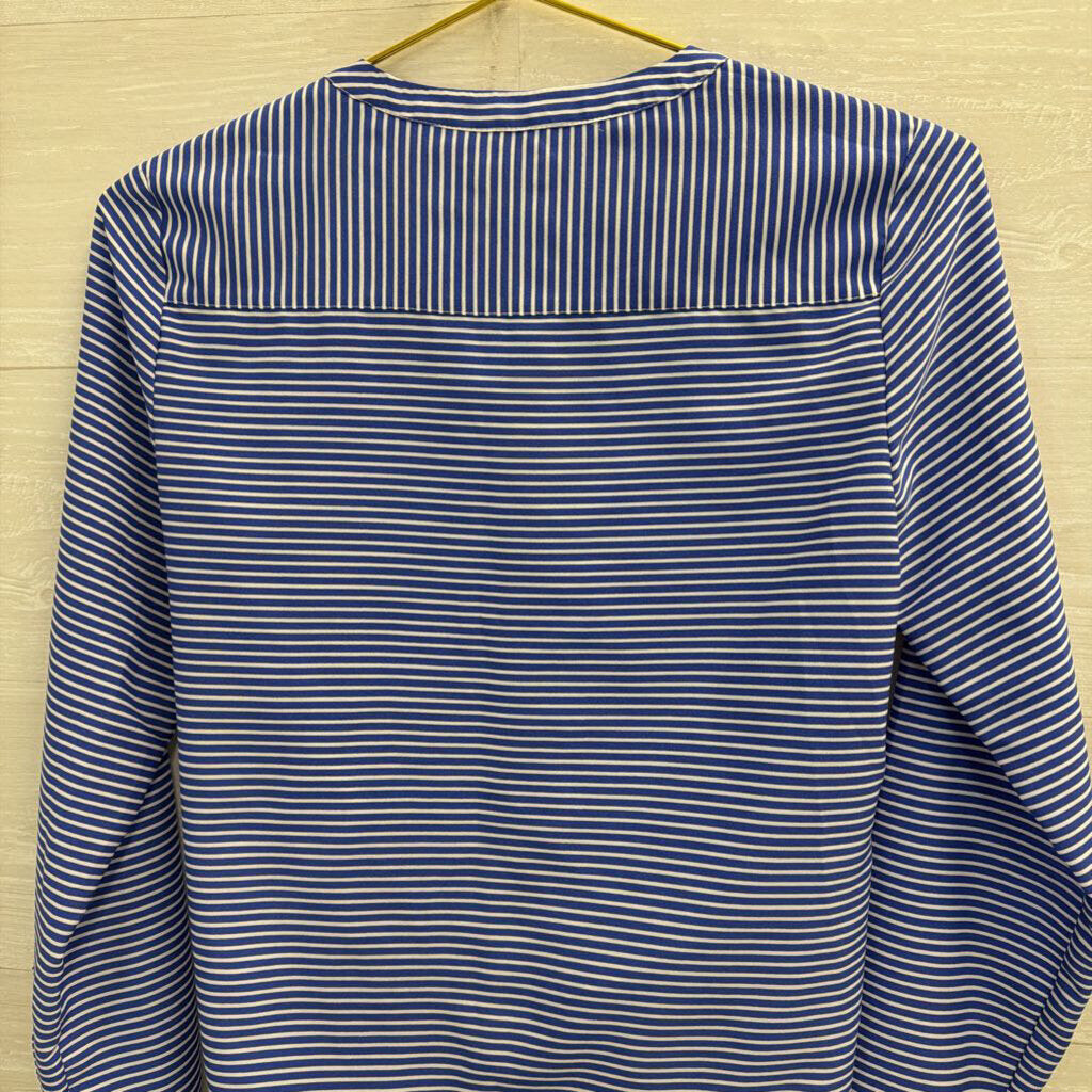Talbots Blue/ White Striped Tie Front Long Sleeve Top Small Petite
