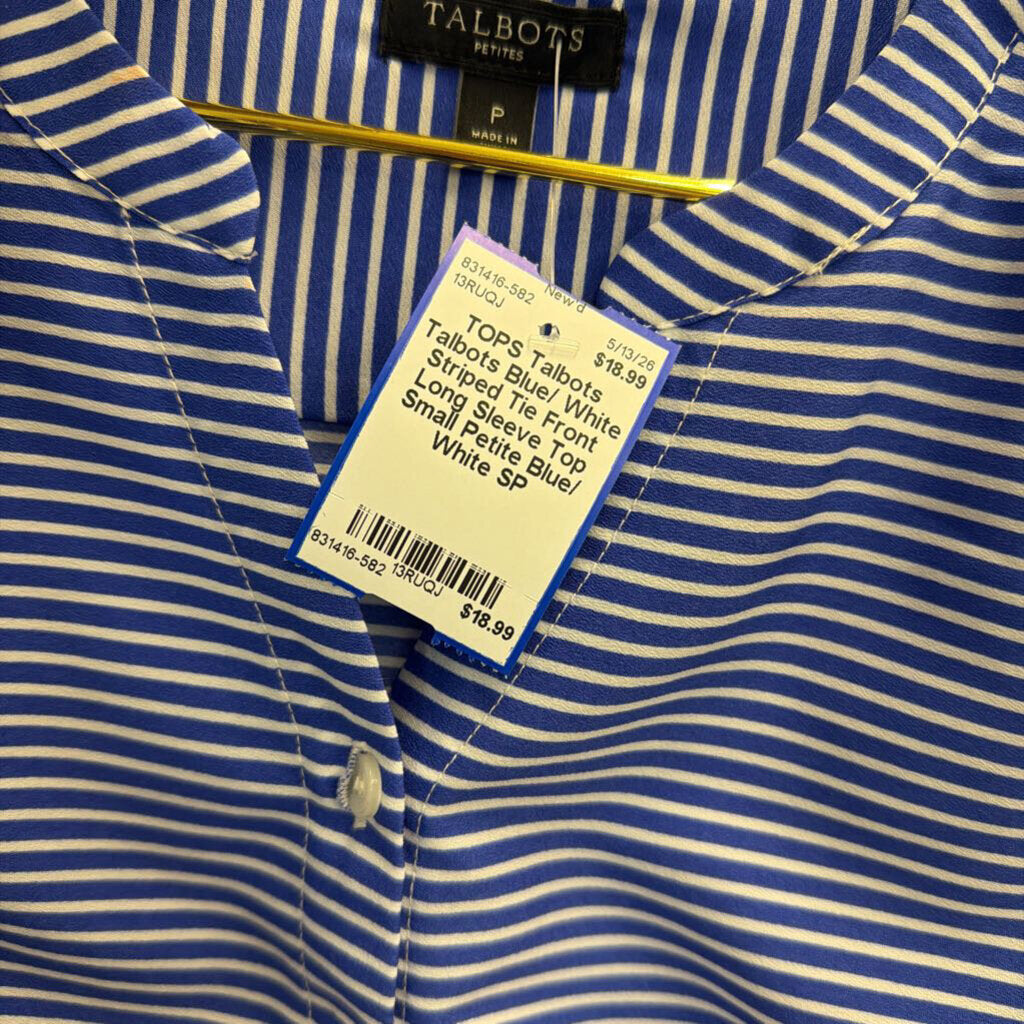 Talbots Blue/ White Striped Tie Front Long Sleeve Top Small Petite