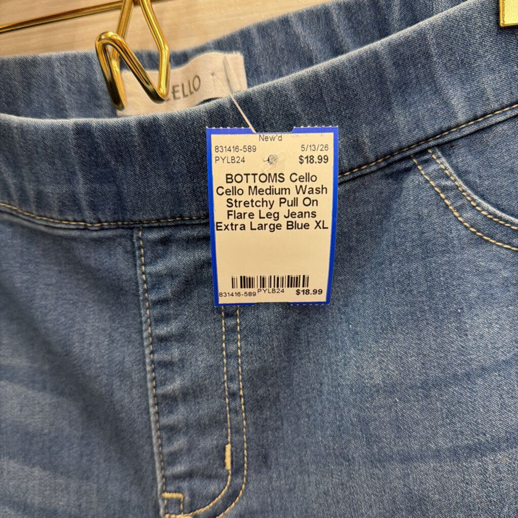 Cello Medium Wash Stretchy Pull On Flare Leg Jeans Extra Large