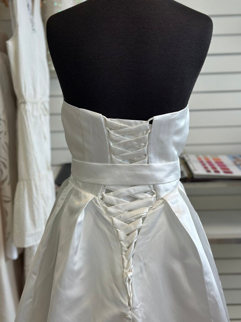 Ivory Satin Strapless Lace Up Back Bridal Gown Medium