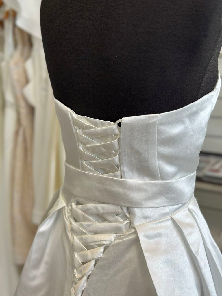 Ivory Satin Strapless Lace Up Back Bridal Gown Medium