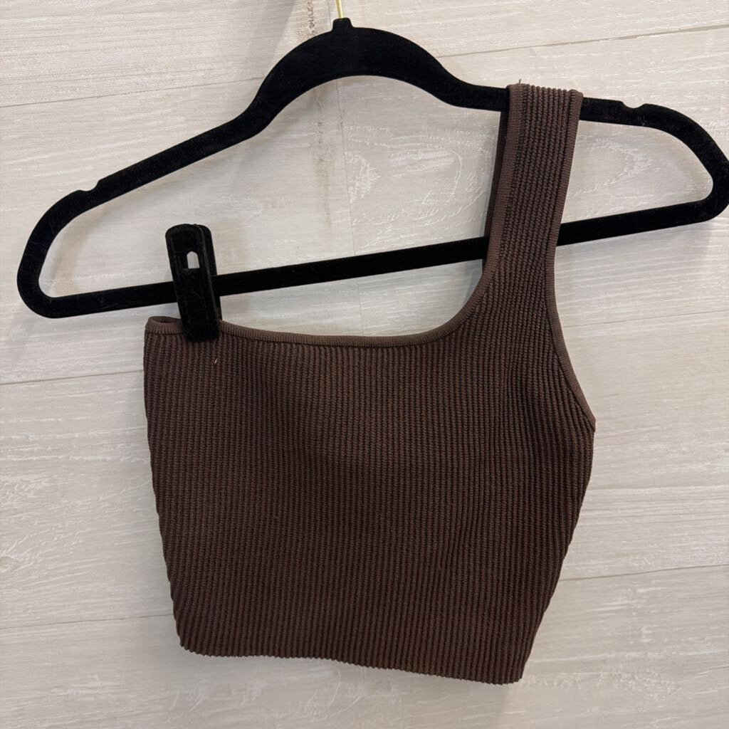 Quince Brown Cropped One Shoulder Top Extra Small