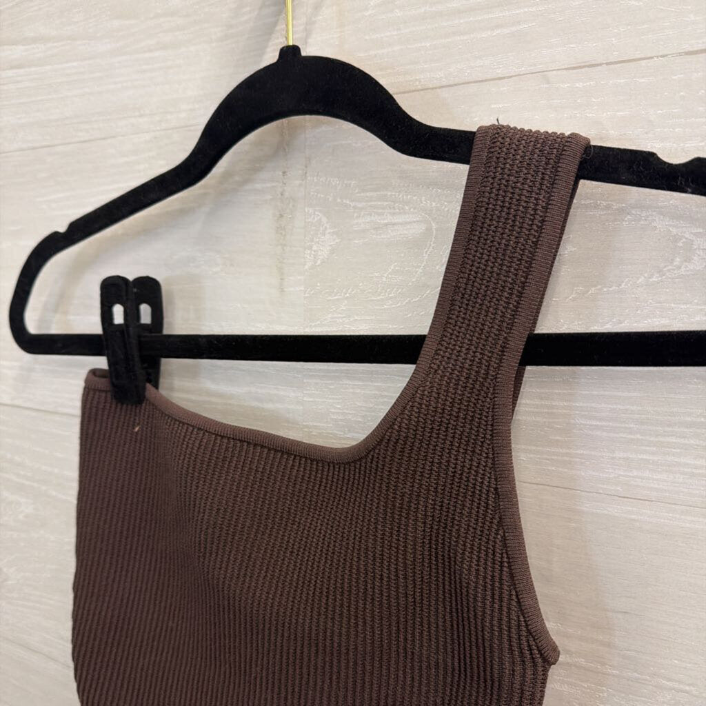 Quince Brown Cropped One Shoulder Top Extra Small