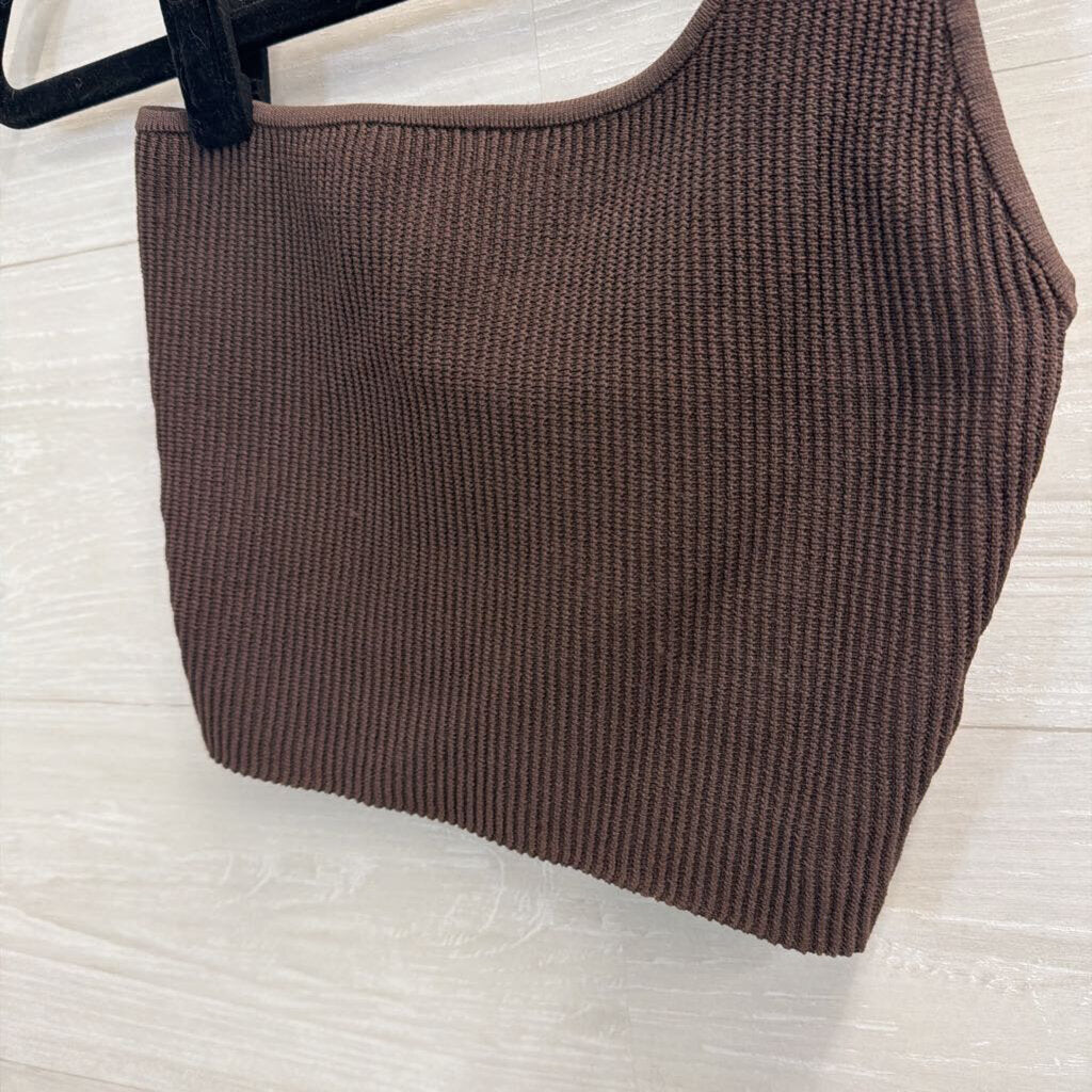 Quince Brown Cropped One Shoulder Top Extra Small