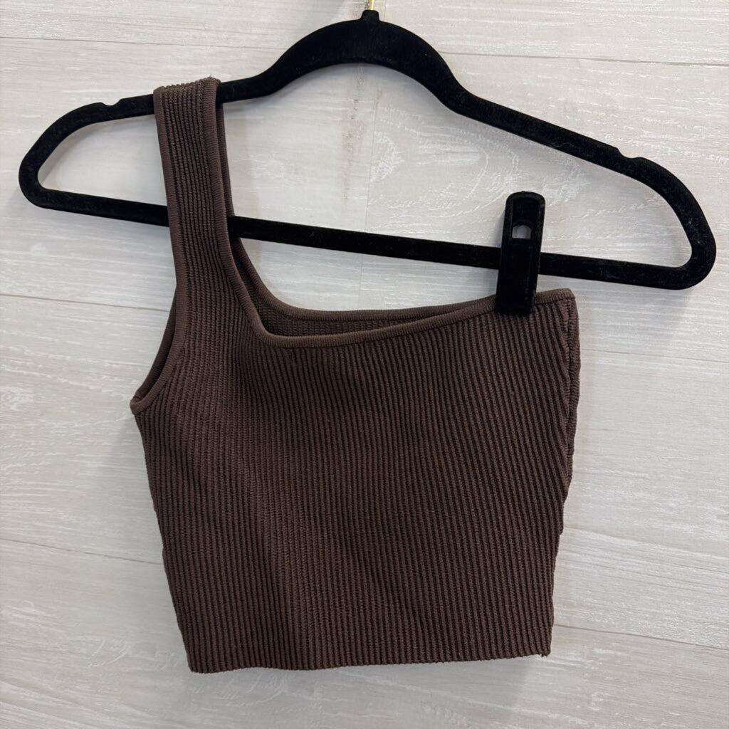 Quince Brown Cropped One Shoulder Top Extra Small