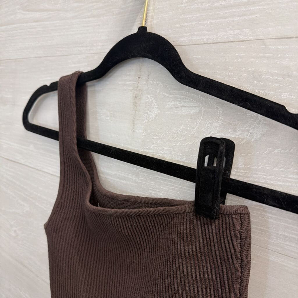 Quince Brown Cropped One Shoulder Top Extra Small