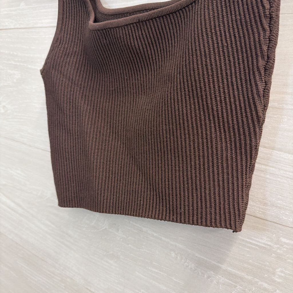 Quince Brown Cropped One Shoulder Top Extra Small