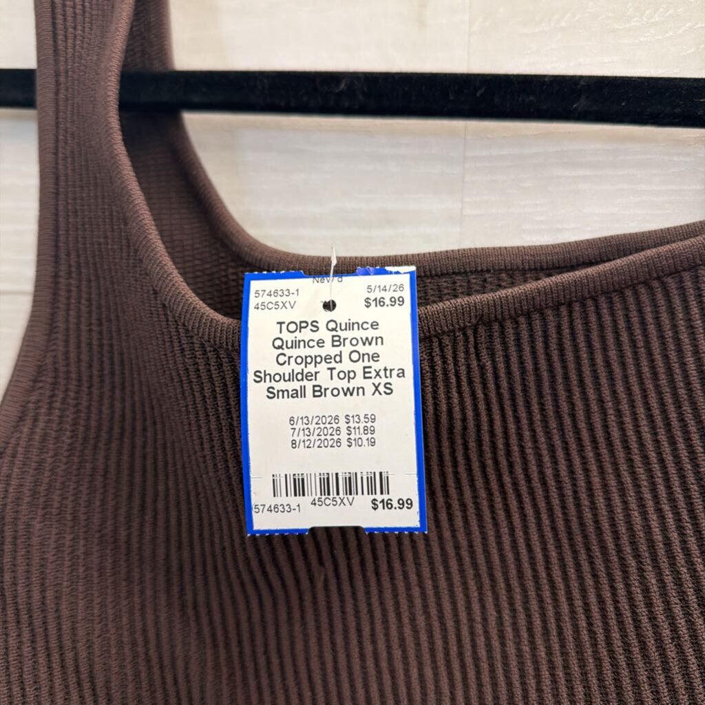 Quince Brown Cropped One Shoulder Top Extra Small