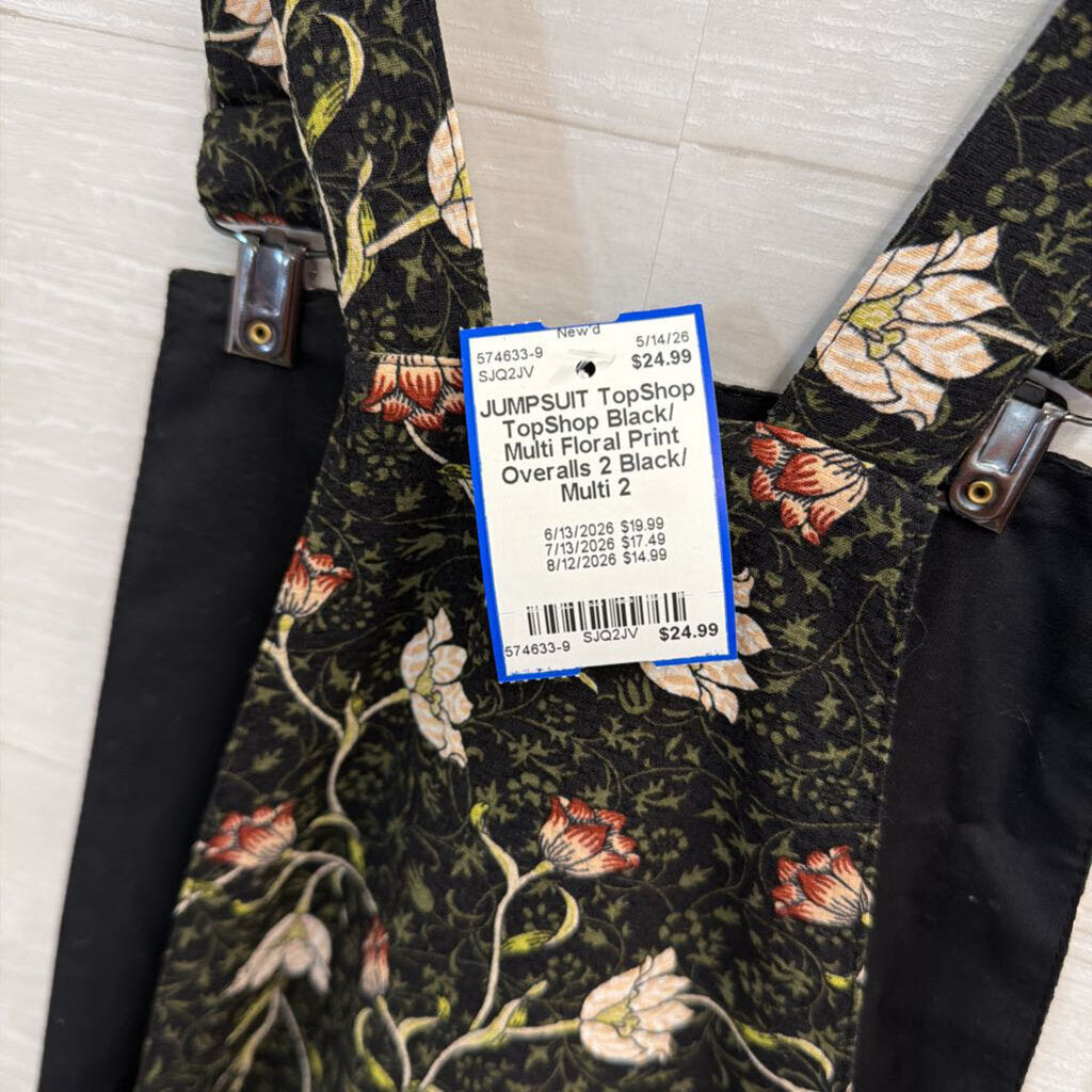 TopShop Black/ Multi Floral Print Overalls 2