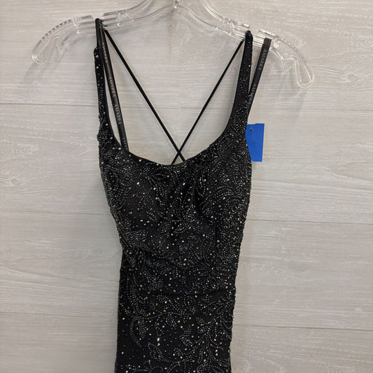 Amarra Black Beaded Sparkle Lace Up Back Long Formal Dress 00