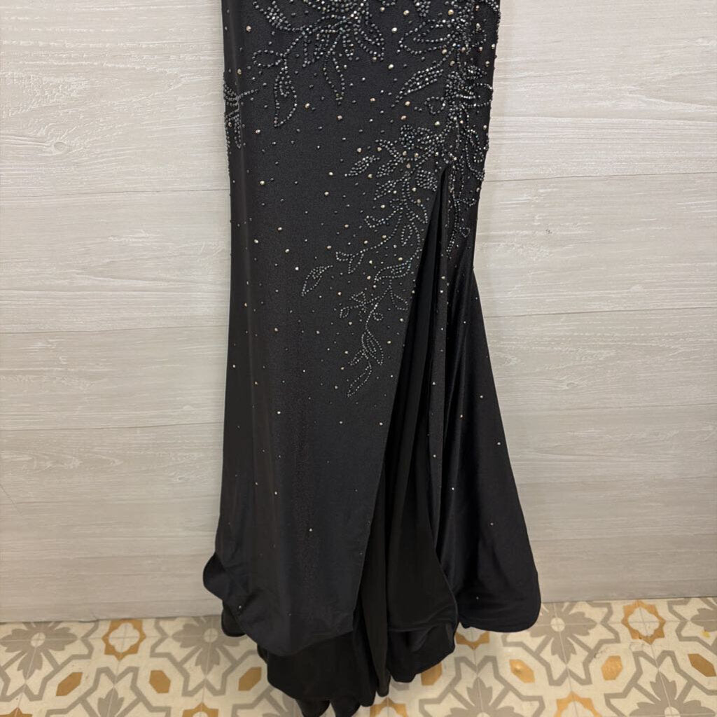 Amarra Black Beaded Sparkle Lace Up Back Long Formal Dress 00