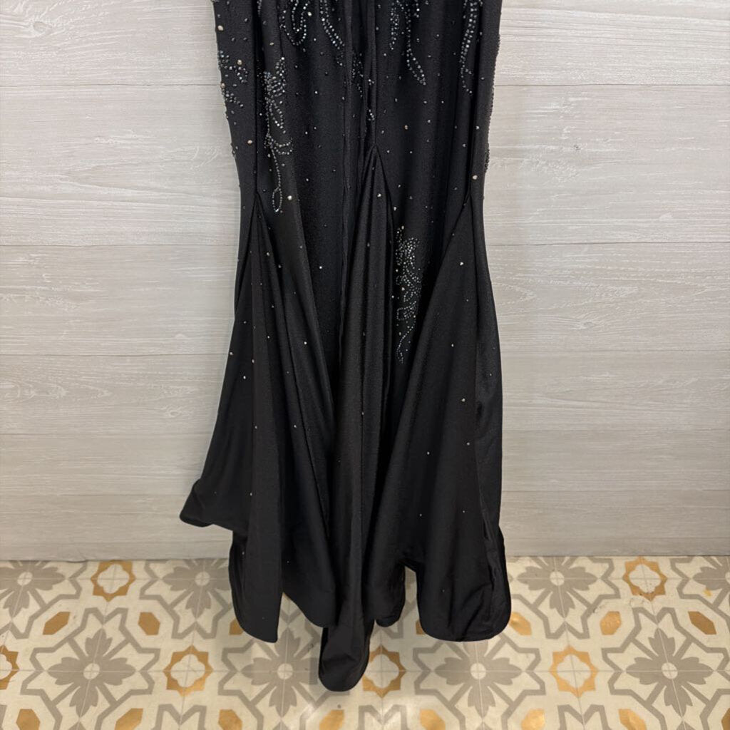 Amarra Black Beaded Sparkle Lace Up Back Long Formal Dress 00