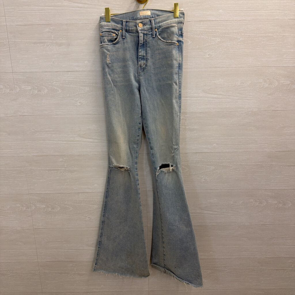 Mother Light Wash Distressed Flare Leg Jeans 25