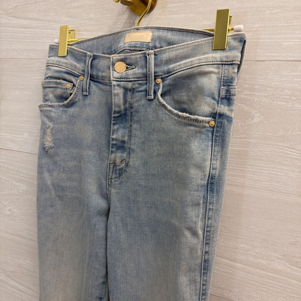Mother Light Wash Distressed Flare Leg Jeans 25