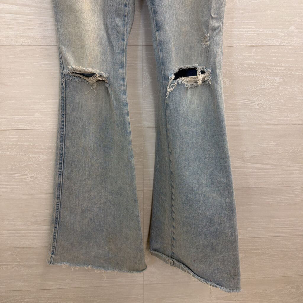 Mother Light Wash Distressed Flare Leg Jeans 25