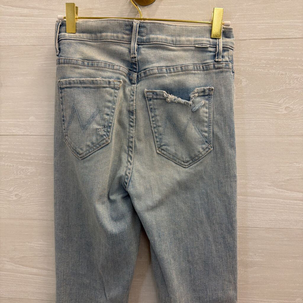Mother Light Wash Distressed Flare Leg Jeans 25