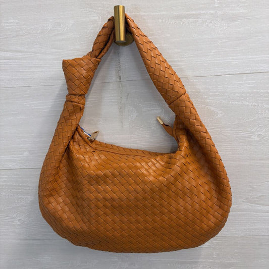 Melie Bianco Brown Woven Leather Shoulder Purse