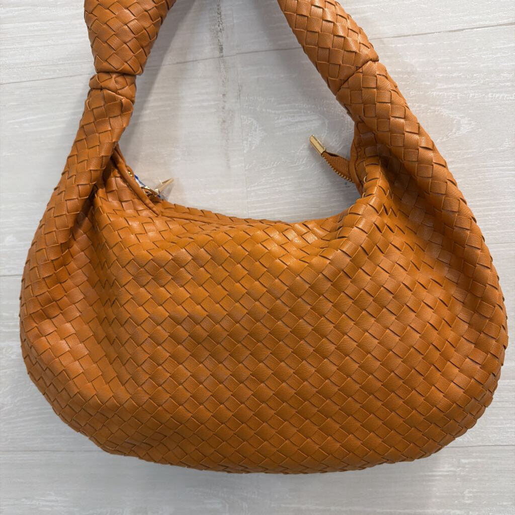 Melie Bianco Brown Woven Leather Shoulder Purse