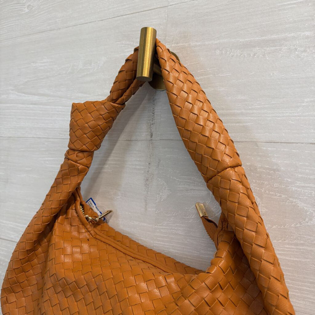Melie Bianco Brown Woven Leather Shoulder Purse