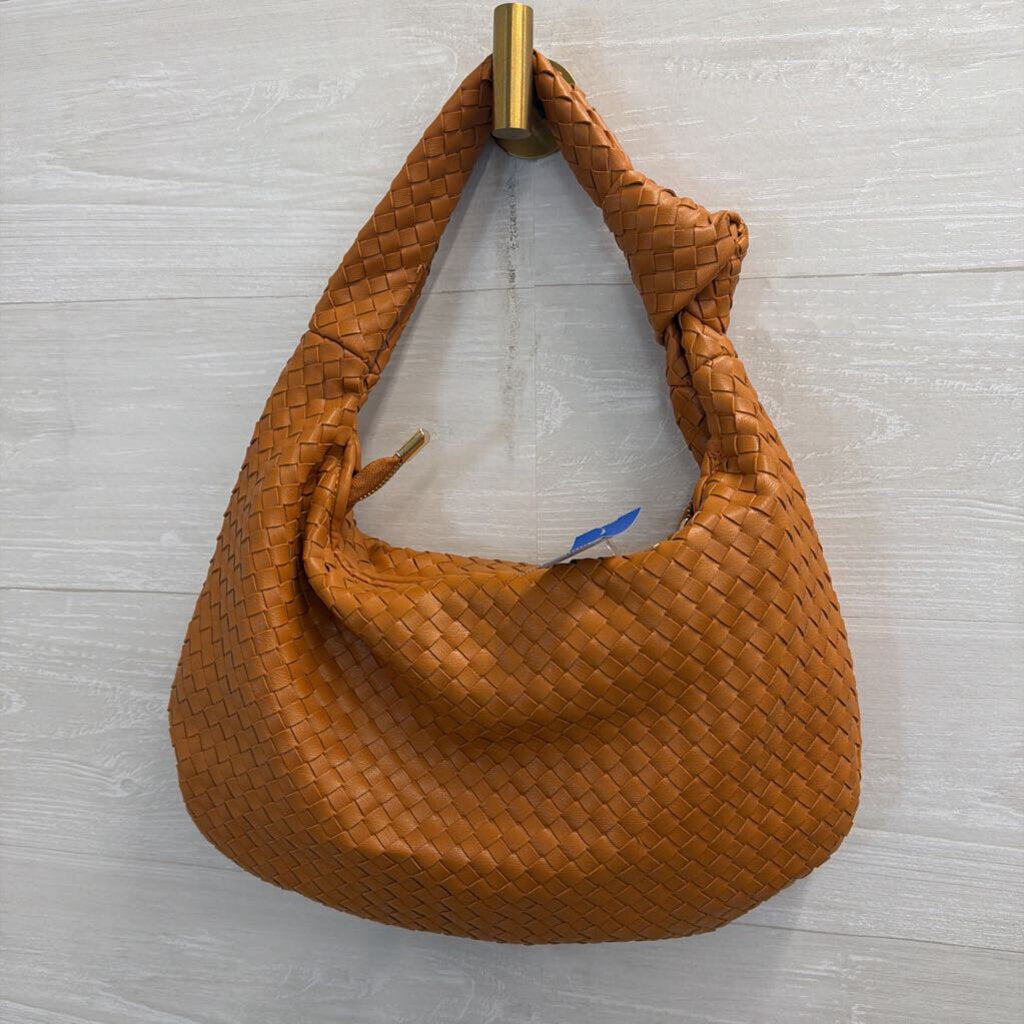 Melie Bianco Brown Woven Leather Shoulder Purse