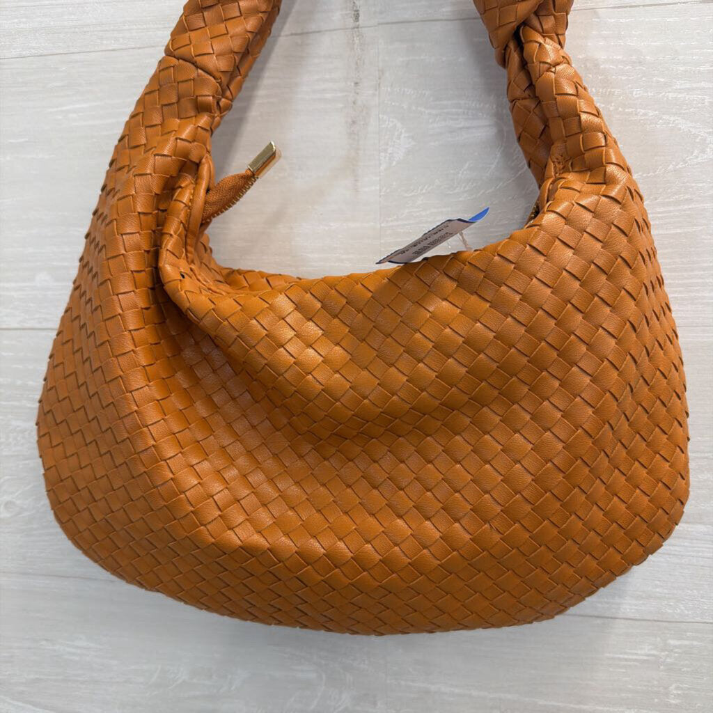 Melie Bianco Brown Woven Leather Shoulder Purse