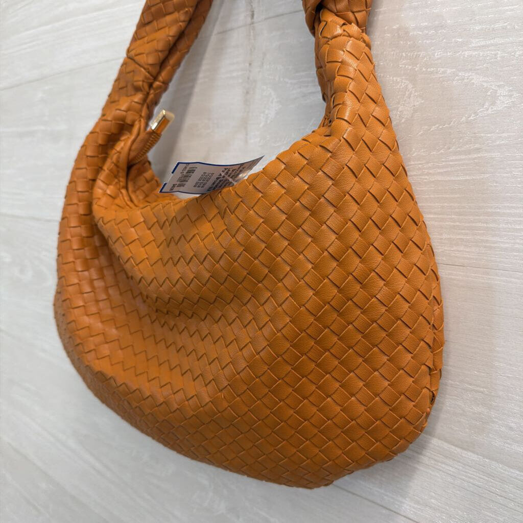 Melie Bianco Brown Woven Leather Shoulder Purse