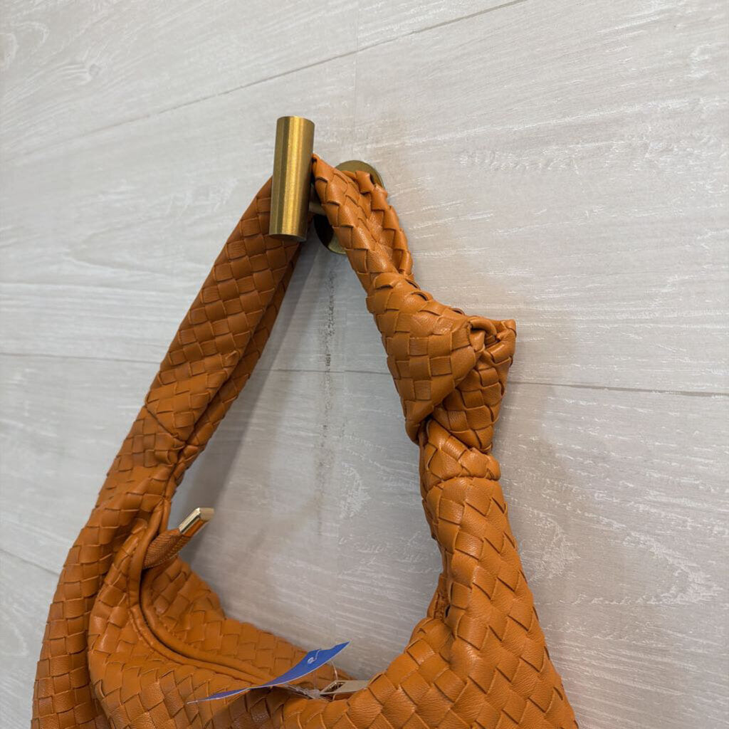 Melie Bianco Brown Woven Leather Shoulder Purse
