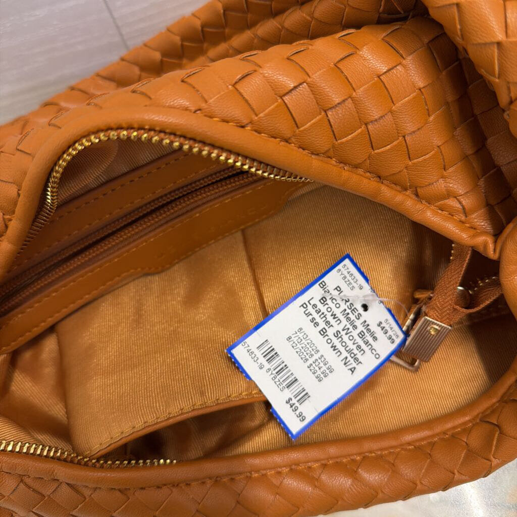 Melie Bianco Brown Woven Leather Shoulder Purse