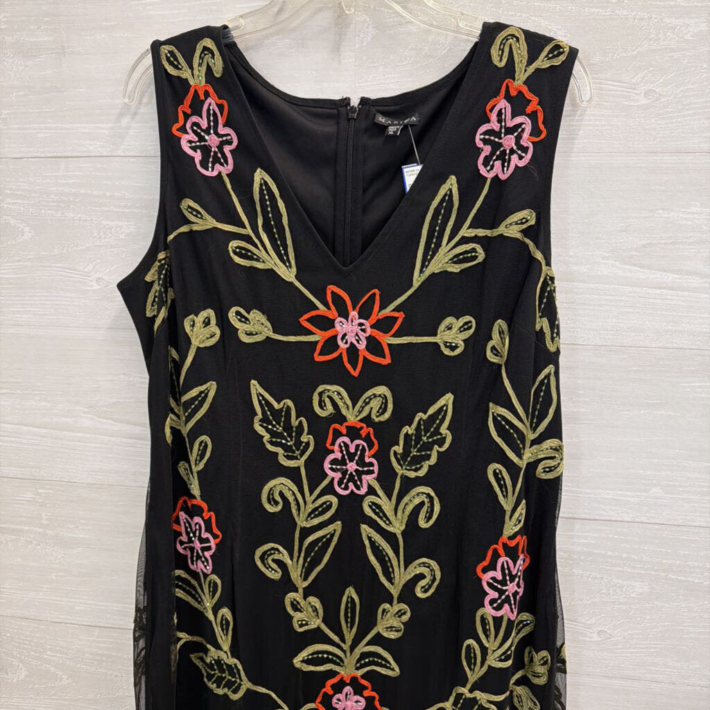Marina Black/ Multi Embroidered Print Sleeveless Maxi Dress Extra Large