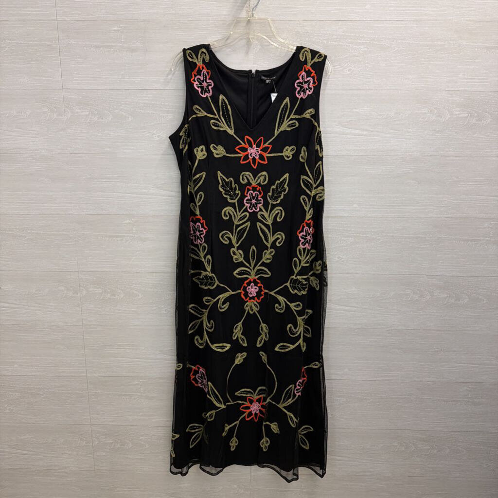Marina Black/ Multi Embroidered Print Sleeveless Maxi Dress Extra Large