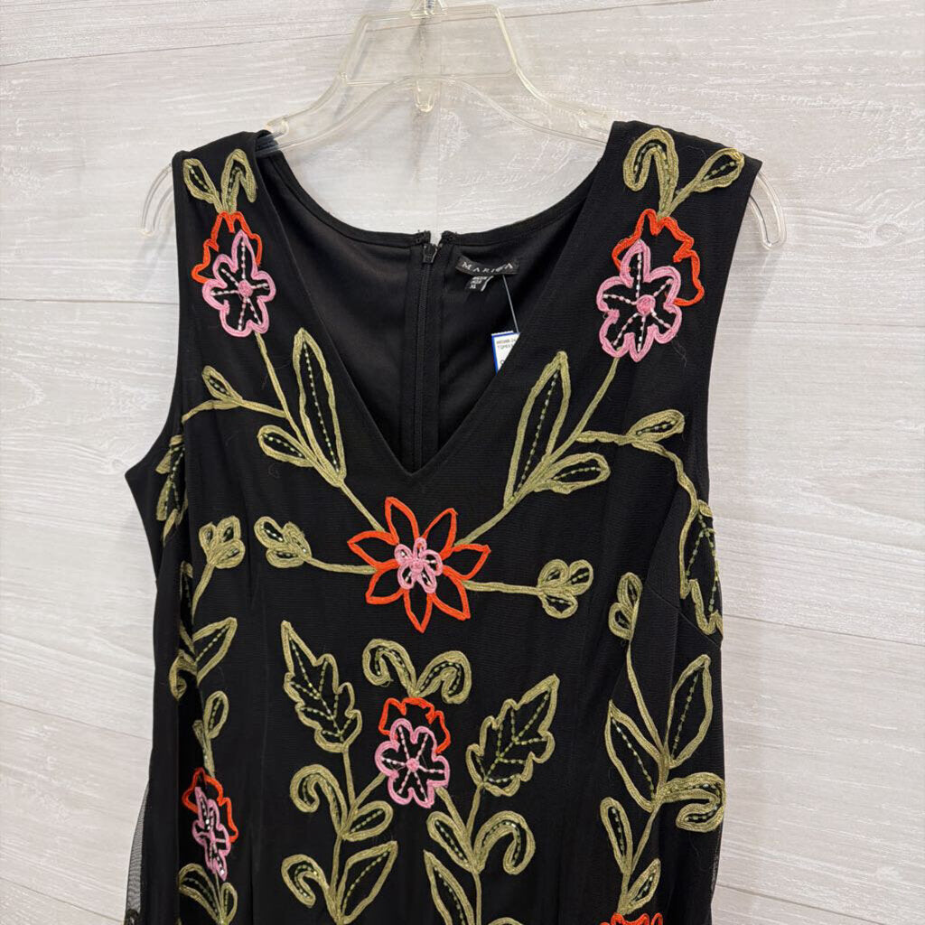 Marina Black/ Multi Embroidered Print Sleeveless Maxi Dress Extra Large