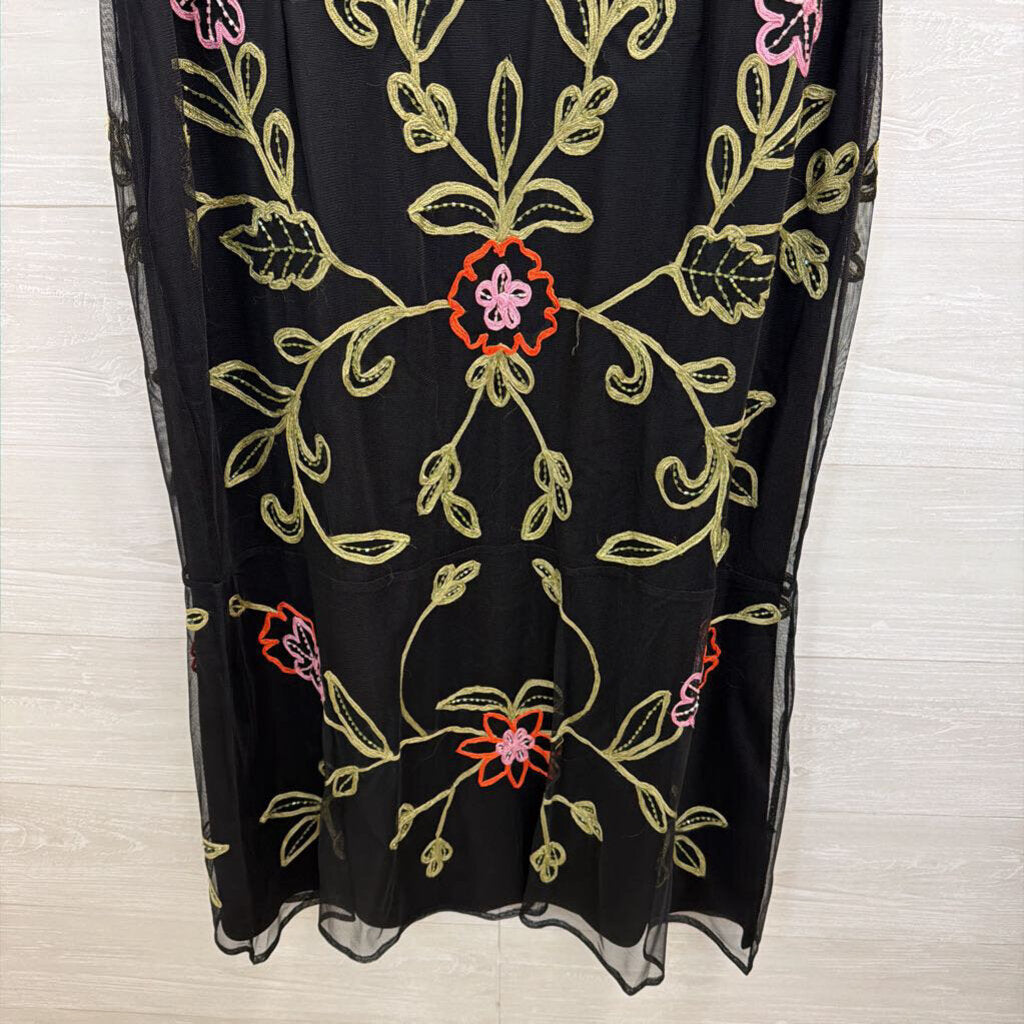Marina Black/ Multi Embroidered Print Sleeveless Maxi Dress Extra Large