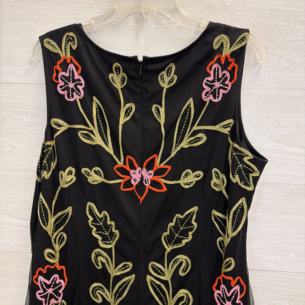 Marina Black/ Multi Embroidered Print Sleeveless Maxi Dress Extra Large