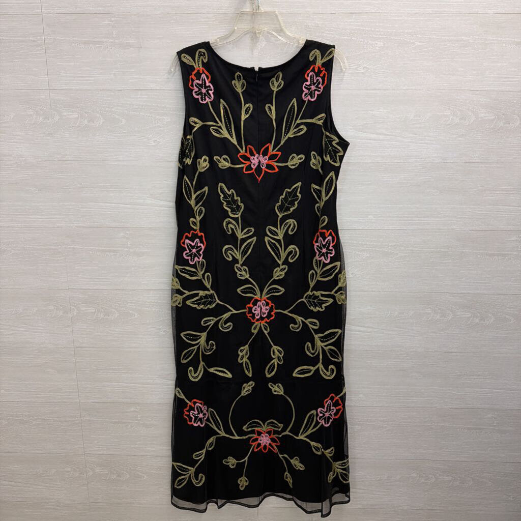 Marina Black/ Multi Embroidered Print Sleeveless Maxi Dress Extra Large