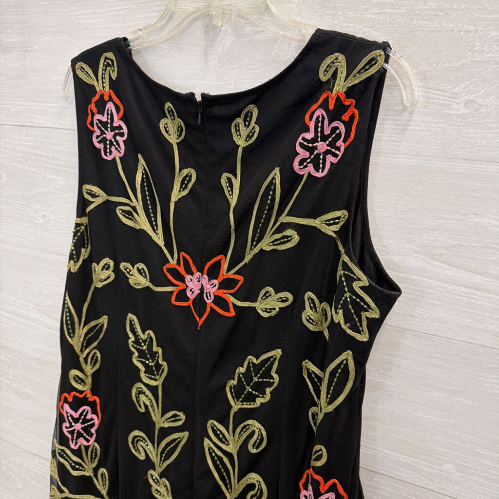 Marina Black/ Multi Embroidered Print Sleeveless Maxi Dress Extra Large